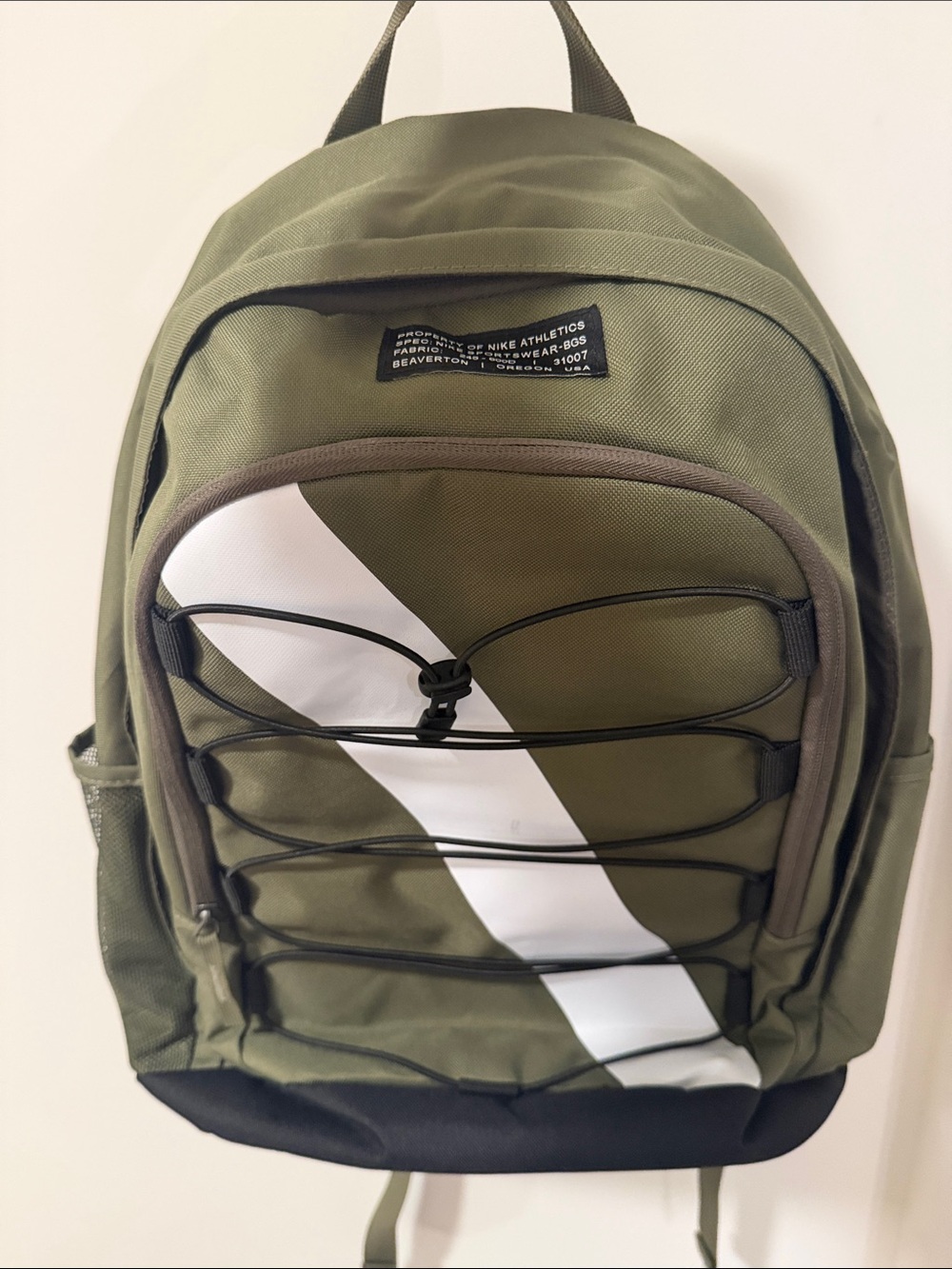 LIMITED EDITION Nike Olive Green Backpack with White Diagonal Stripe